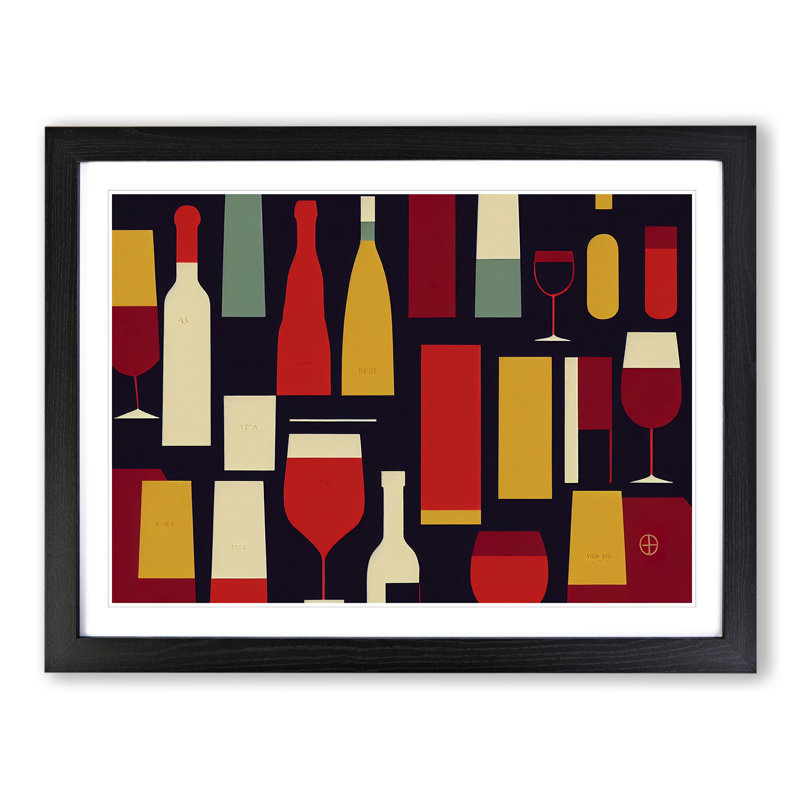 XH1022-10173X Wine Bottle Retro Art Vol.6 Abstract 1 Piece Single Picture Frame Wall Art, 46cm H x 64cm W x 2cm D, Black