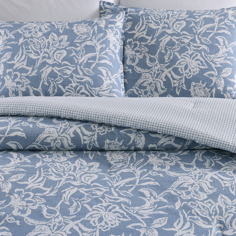 Ensemble d'édredon réversible en coton Nautica Tortola, Édredon pour grand lit + 2 taies décoratives sta, Bleu