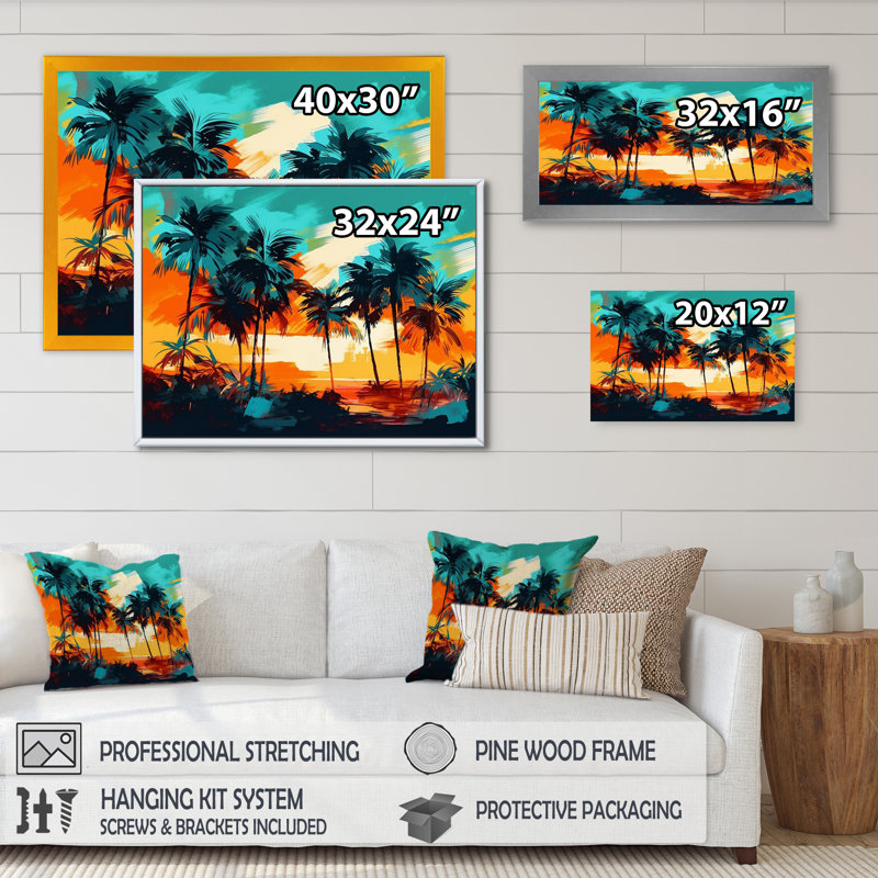 Vibrant Palm Trees IV - impression, Cadre photo noir, H 12 po x l 20 po x P 1 po
