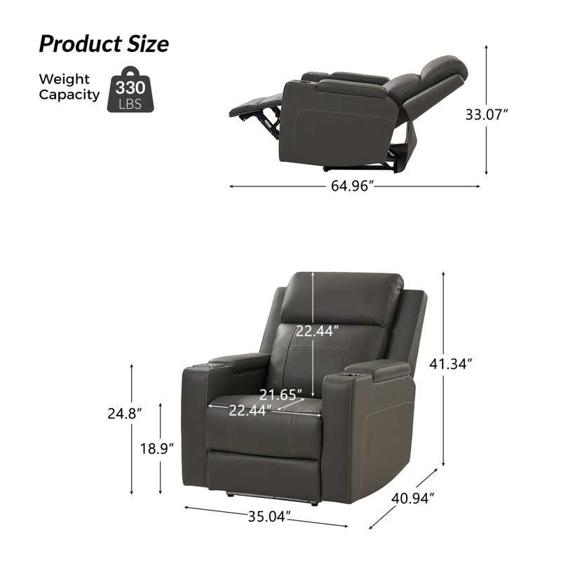 Fauteuil inclinable électrique en cuir véritable Altovise, Gris