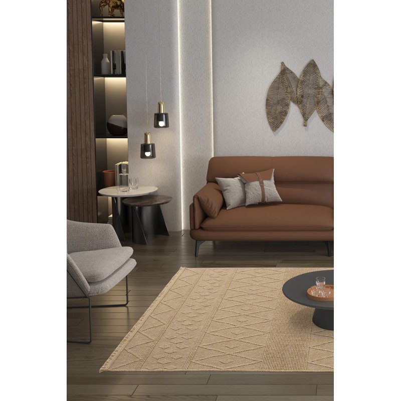 Hasir Beige Wicker Textured Cut Pile Rug, Rectangle 3'11" x 5'11"