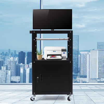 Steel Large AV Cart Adjustable Height Cart with Locking Cabinet