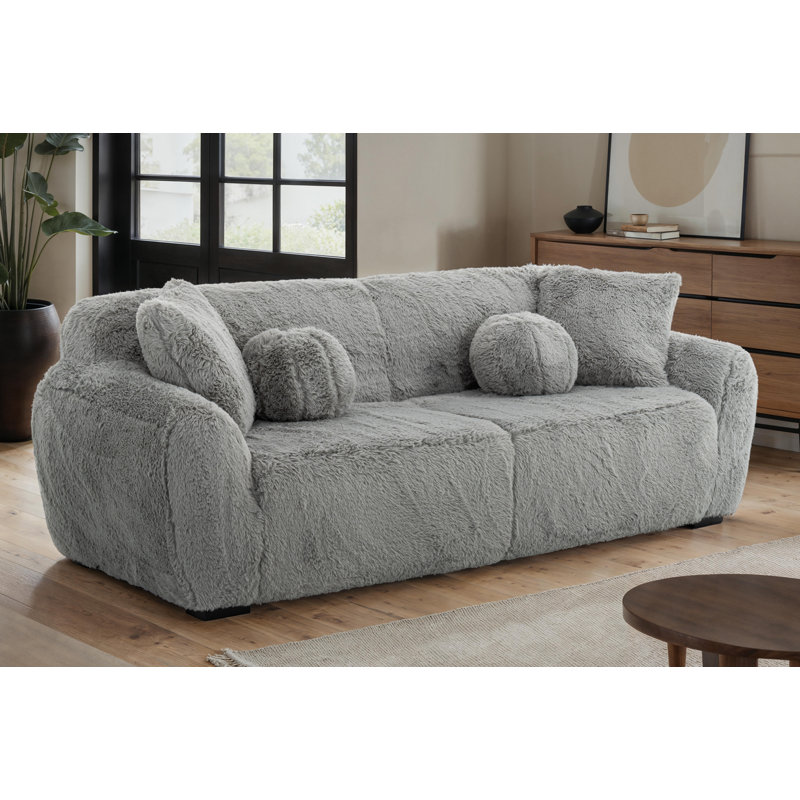 Sofa, 3, 79.50cm H x 221cm W x 88cm D, Grey Faux Fur