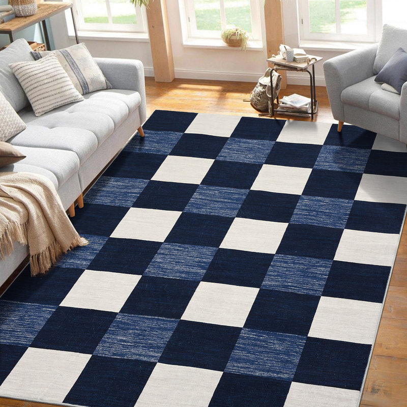Randolph Checkered Machine Washable Rug Plaid Area Rug Soft Faux Wool Rugs Anti Slip Rugs Large Rug Carpet for Entryway Bedroom Living Room Hallway Kitchen Dining Room and Laundry Room