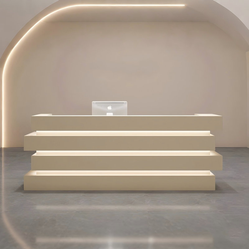 Scandinavian Style Front Desk in Beige with Creative Design and LED Lighting