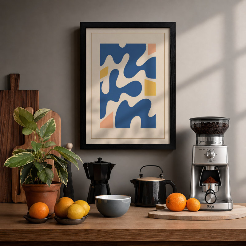 Interlocking Forms Mid-Century - Framed Print, Black, A3 - 42.0 x 29.7 cm