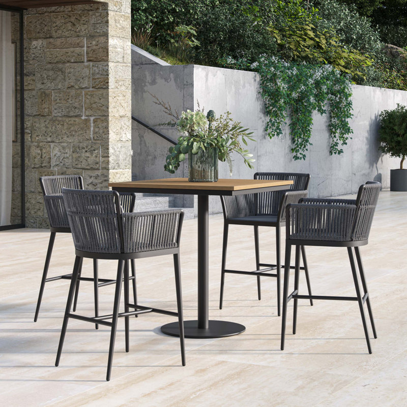 Nette And Travira Square 4 - Person 38" Long Powder Coated Aluminum Patio Dining Set