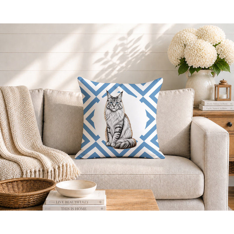 Oreiller réversible intérieur / extérieur Maine Coon Cat, 16x16, Blue