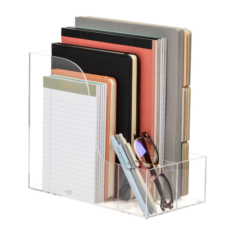  Vertical File Storage, Desktop Organizer, Magazine Holder, Office, Acrylic, 6"L x 11"W x 9.75"H