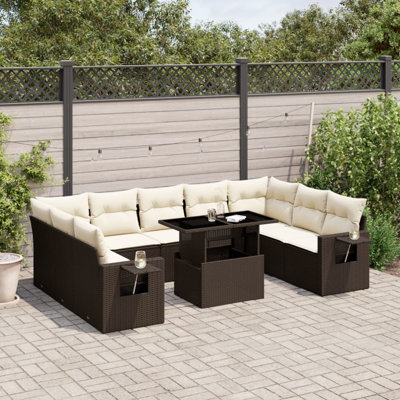 Ensemble de canapé de jardin en rotin PE Vidaxl, acier thermolaqué, verre trempé