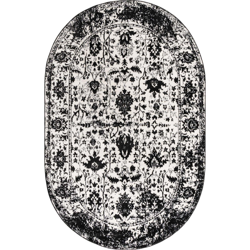 Tapis oriental Singleton, Noir, Ovale 3 pi 1 po x 5 pi 3 po