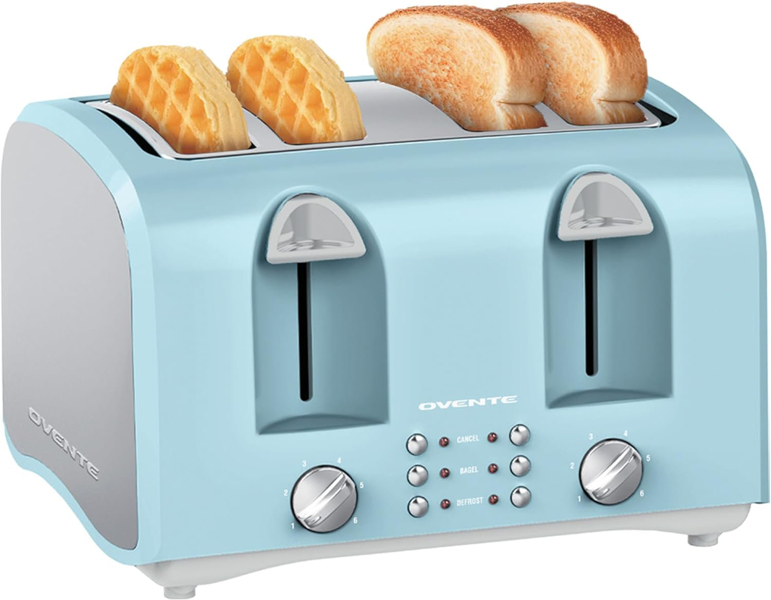 Ovente Compact 2 Slice Toaster with Extra-Wide Slots for Bagel, 6-Setting  Knobs, Defrost Function