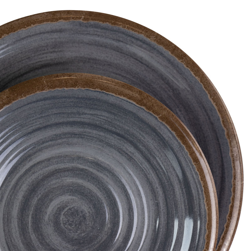 Service de vaisselle en mélamine 12 pièces Elama Stone Oak, service pour 4, Brun / noir