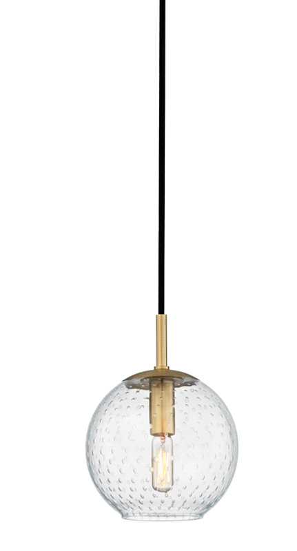 Rousseau 1 Light Pendant, Aged Brass, Clear, 19" H X 16" W X 16" D
