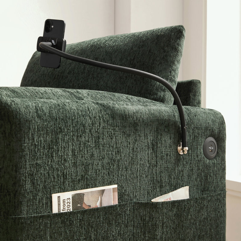 Canapé simple avec repose-pieds de rangement, support de téléphone réglable et chargeur USB, Vert