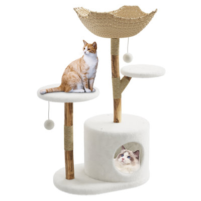 Modern Large Wood  Wicker Cat Tree MultiLevel Indoor Tower with CondoScratching Posts Spacious Platforms