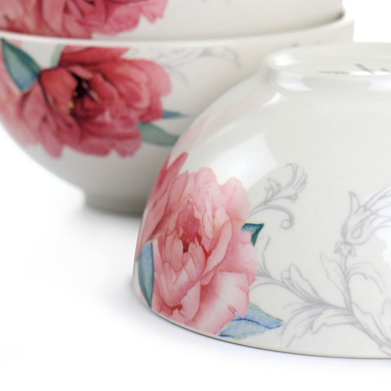 Floral Ceramic 6-Piece Microwave Safe Cereal Bowl Set