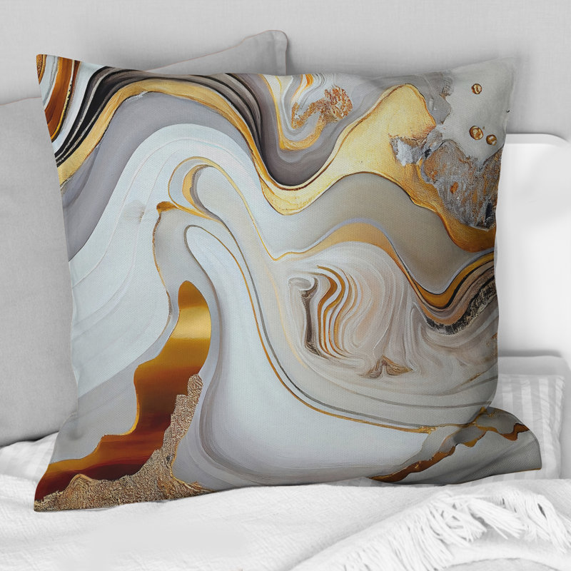White And Gold Marble Abstract VII - Abstract Modern Transitional Printed Throw Pillow