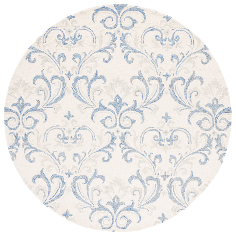 Aashu Hand Tufted Wool Damask Rug, Round 6'