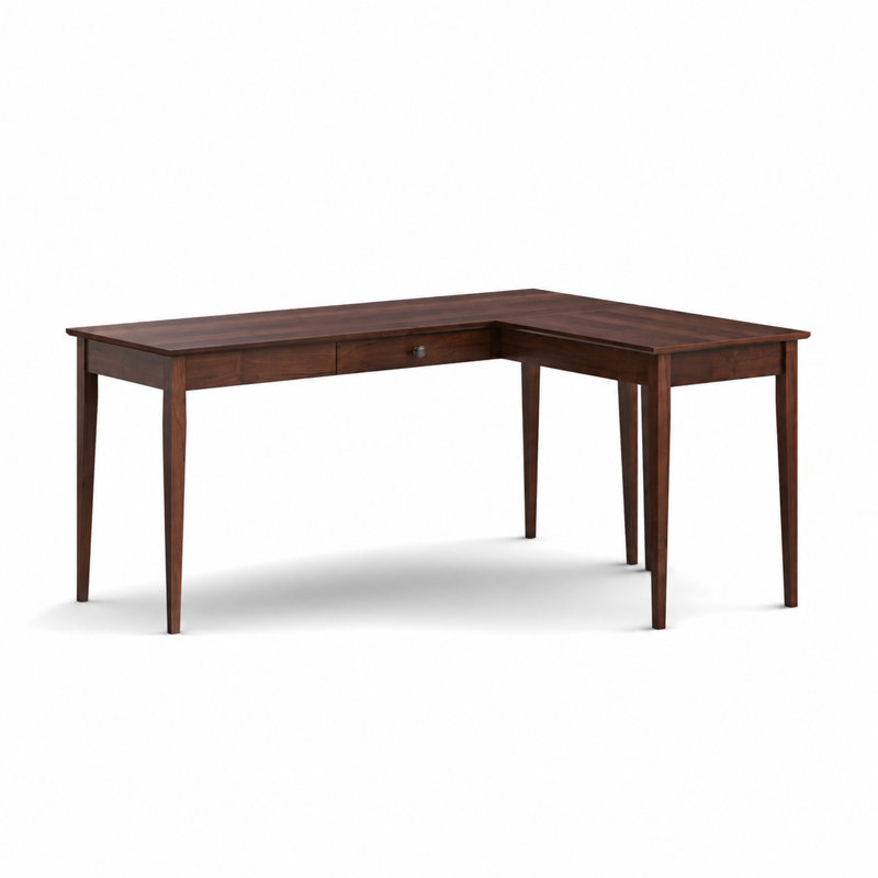 Bureau en L en bois massif Malani, Brown Mahogany