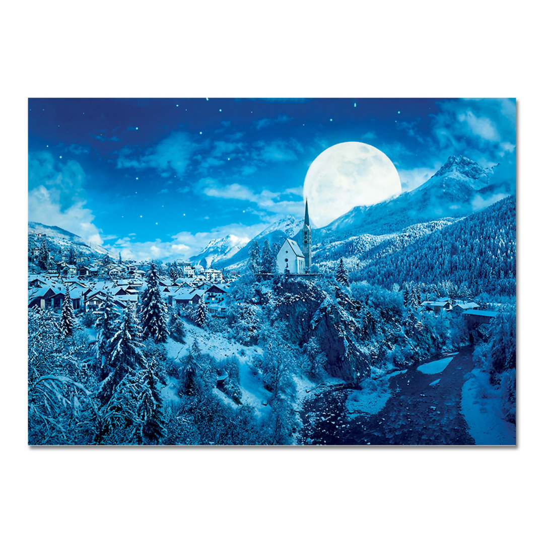 Grafikdruck Moon on Winter Landscape von Giallobus