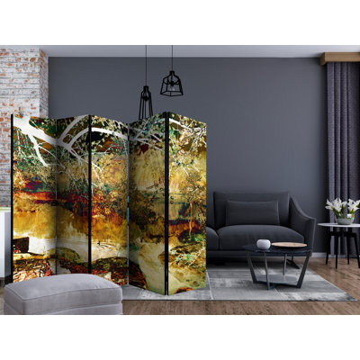 Haygashen 225cm W x 172cm H 5 - Panel Solid Wood Folding Room Divider