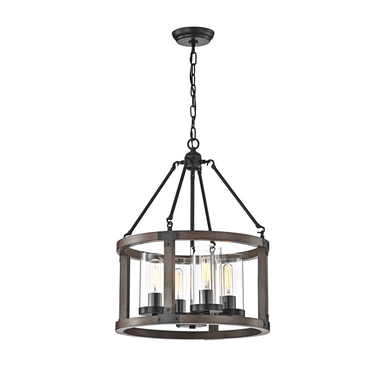 Niehaus 4-Light 17.7'' Lantern Cylinder Pendant with Wood Accents