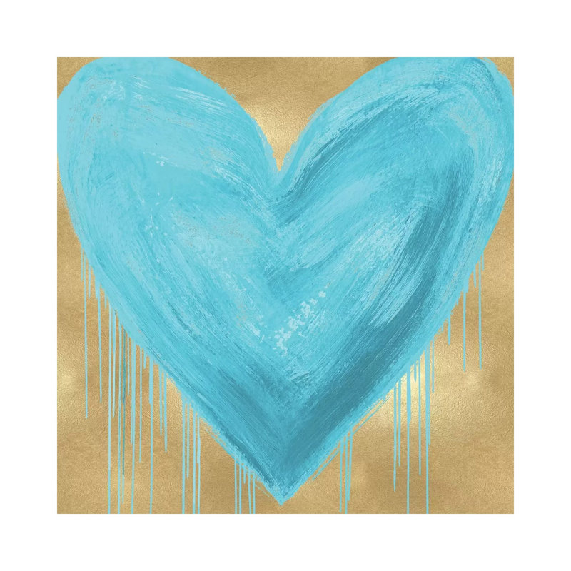 Big Hearted Aqua On Gold by Lindsay Rodgers - Wrapped Canvas Print, 93.98 cm H x 93.98 cm W x 3.175 cm D