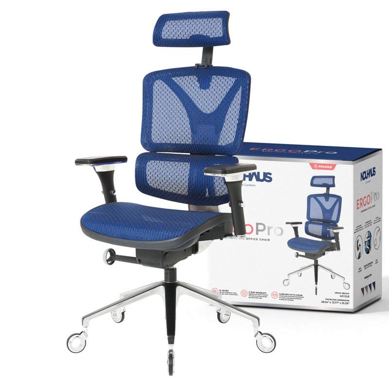 Chaise de bureau ergonomique à dossier lombaire en alliage d'aluminium Nouhaus, Bleu