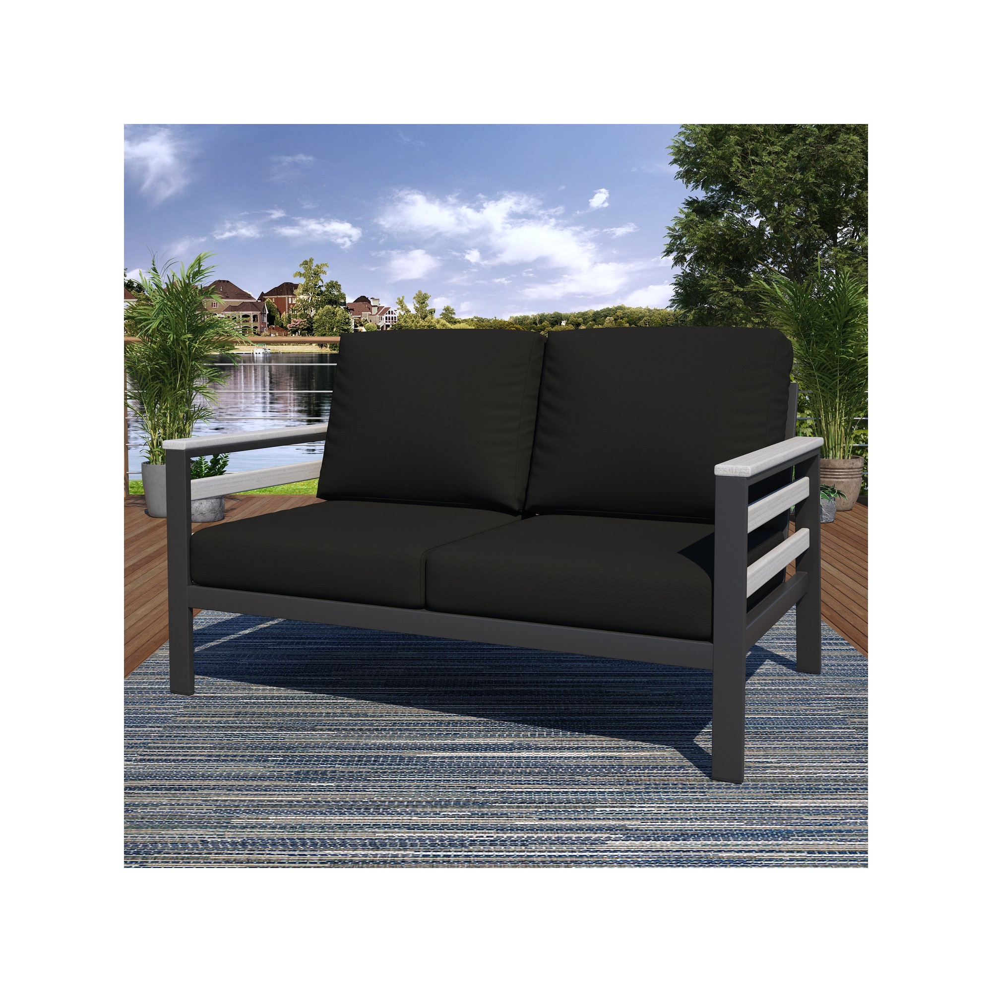 Townsend 55'' Wide Outdoor Loveseat with Sunbrella® Cushions, White/Dark Gray, Canvas Black Sunbrella® Canvas