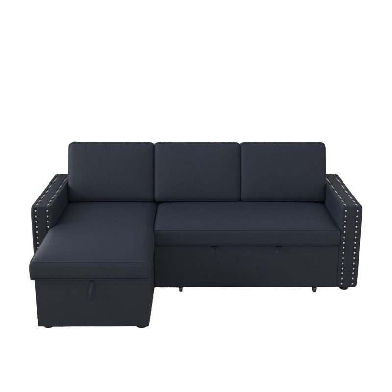 Canapé-lit modulaire coulissant 2 pièces avec méridienne de rangement, Chenille bleu