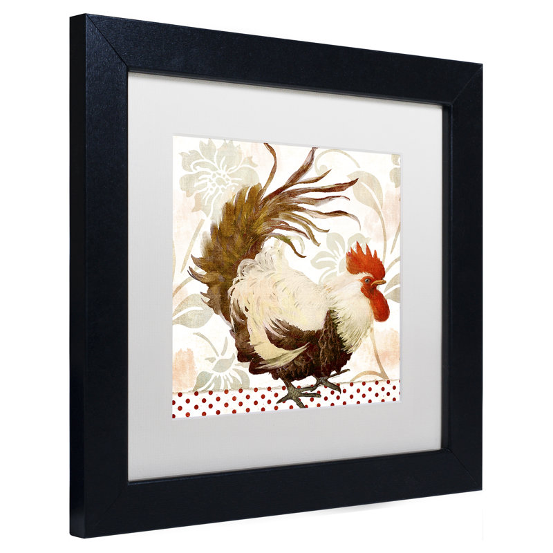 Jadaya «Rooster Damask II», impression encadrée, H 11 po x l 14 po x P 0,5 po, Blanc
