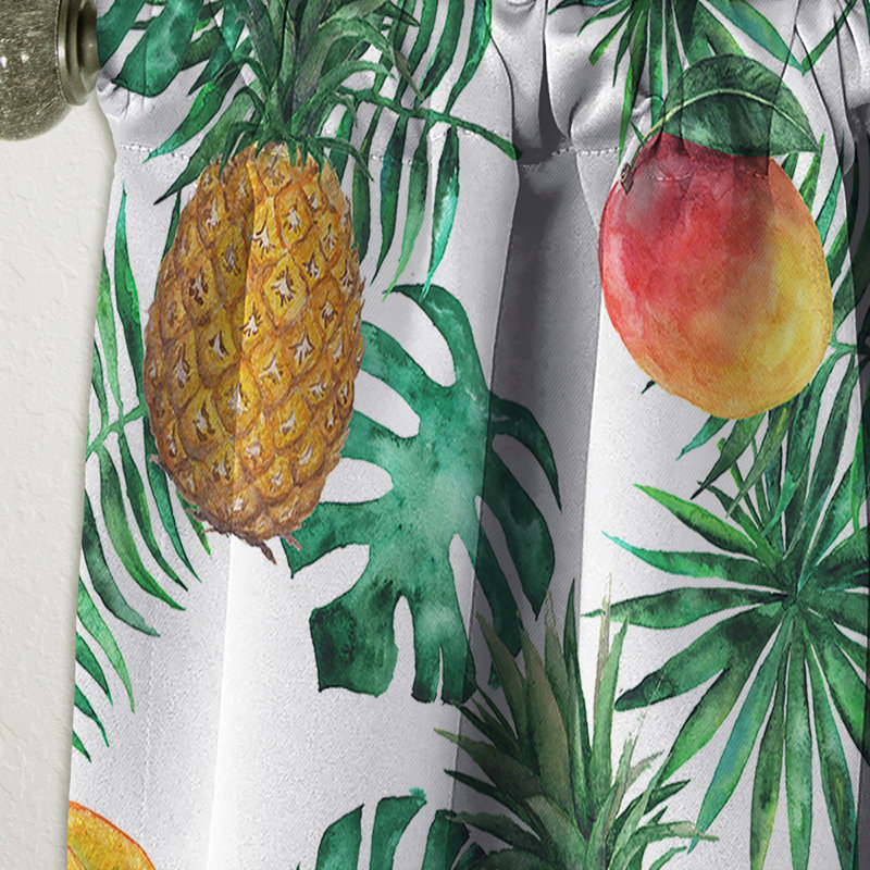 Rideau simple occultant avec ananas, mangue, carambole et feuilles - Nature, L 52 po x L 120 po