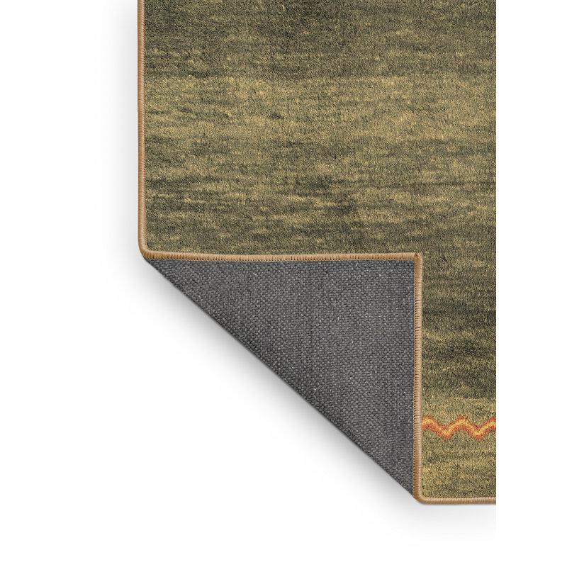 Tapis vert / orange en laine / polyester tissé à la machine, Rectangle 2 pi x 3 pi