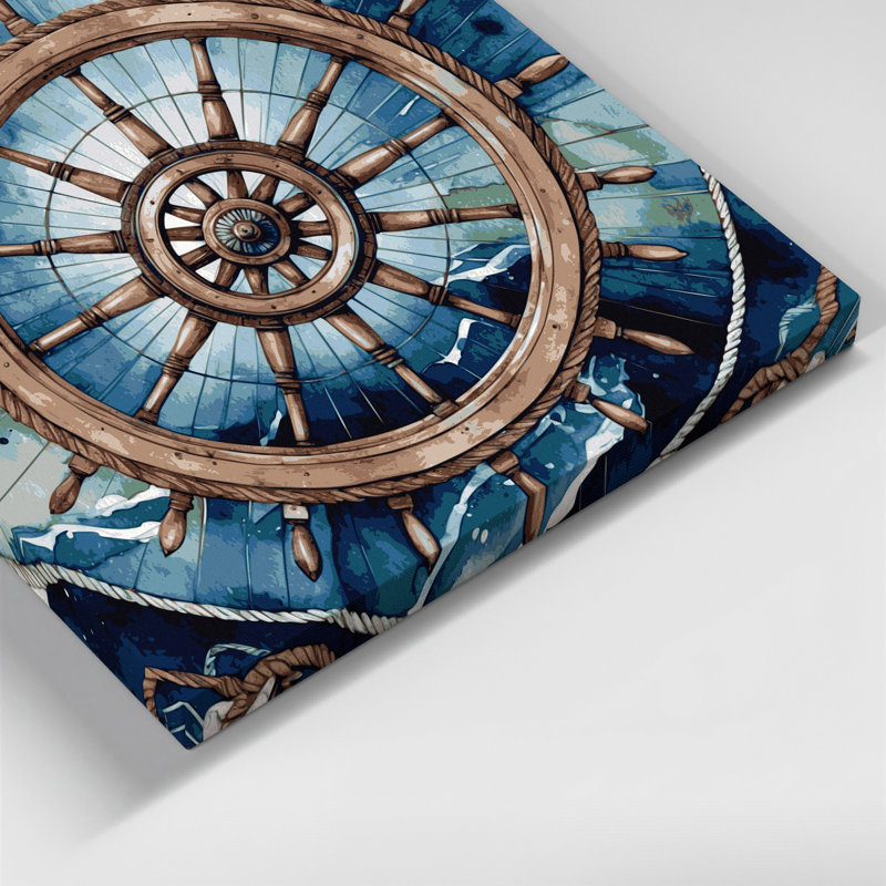 Art mural gris sur toile Coastal Ships Wheel, H 8 po x l 8 po