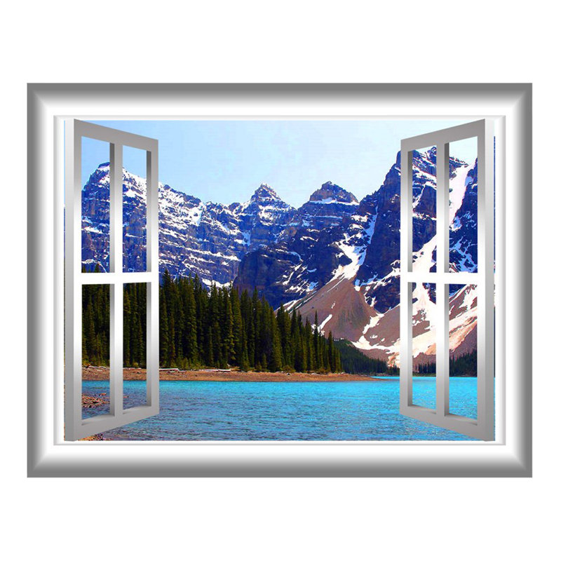 Adhésif décoratif fenêtre 3D lac, H 18 po x l 22 po x P 0,01 po, Argent