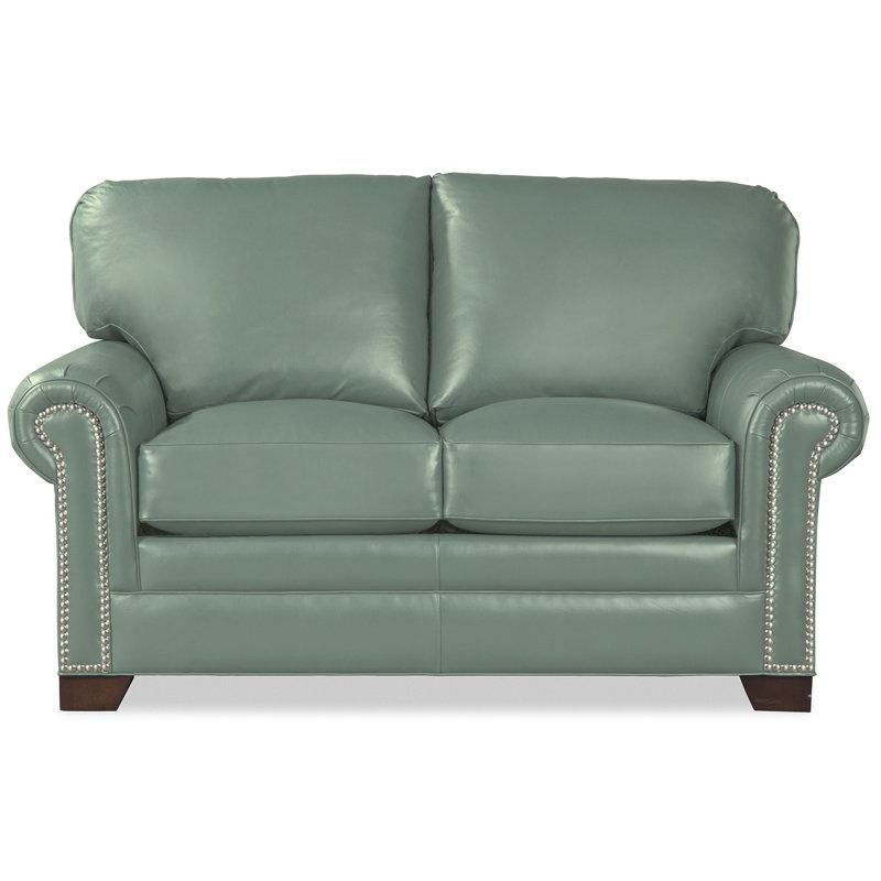 Copola 63" Genuine Leather Rolled Arm Loveseat, Green Genuine Leather