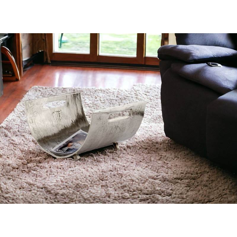 Silver Aluminum Freestanding Magazine and Log Basket
