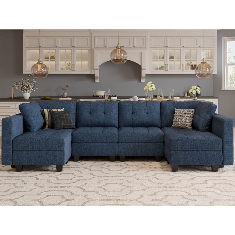 Canapé modulaire réversible en U Ashbury Ivery, Polyester bleu