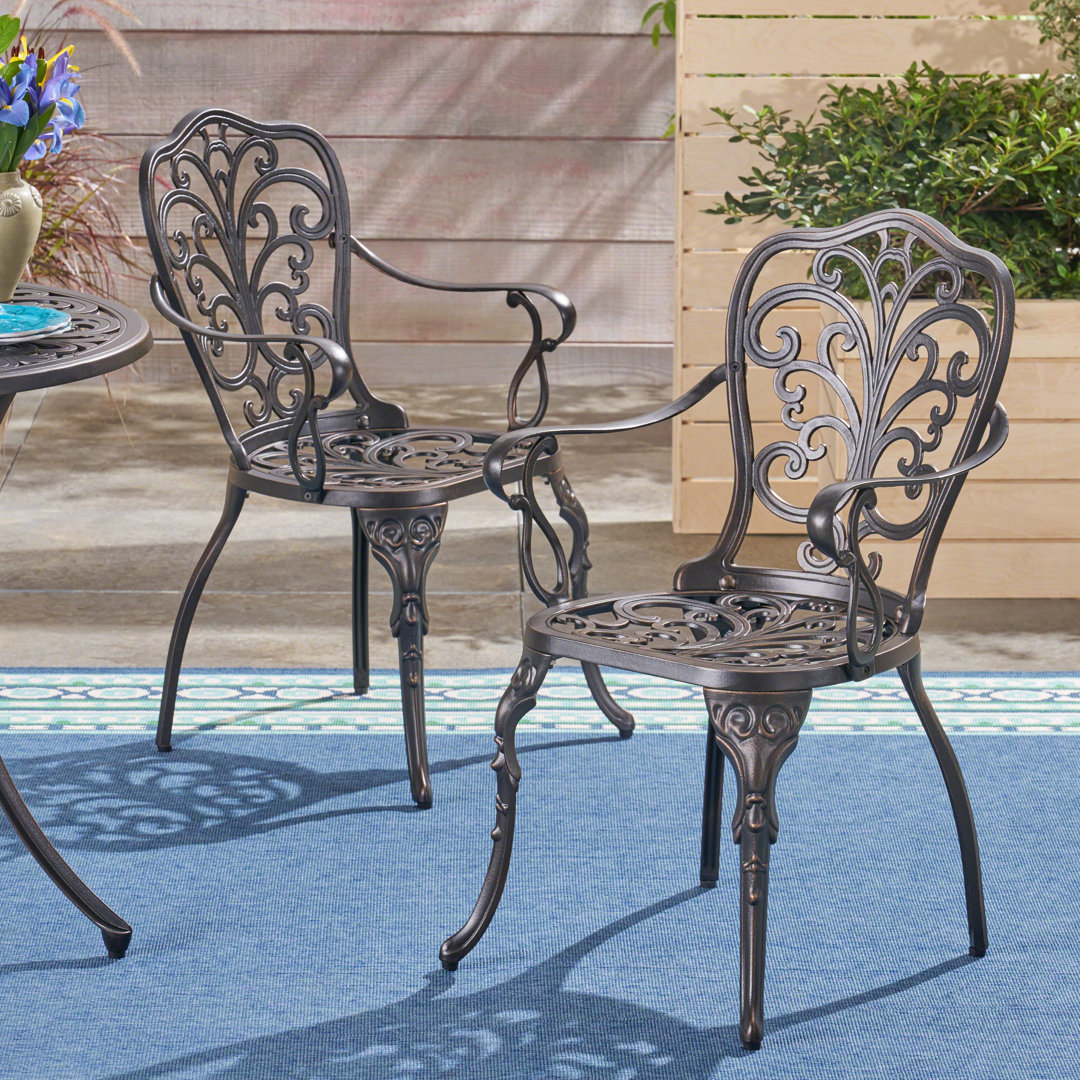 Roderick Metal Outdoor Dining Armchair (Set of 2) Fleur De Lis Living