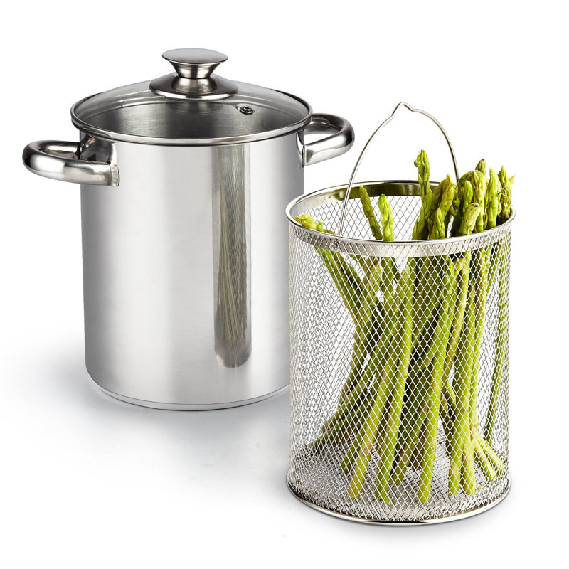 Cook N Home Basics 4 Quart Deep Fryer Pot with Basket, Japanese Tempura Small Stainless Steel Frying Pot with Oil Drip Drainer Rack, Glass Lid, Suitable for Kitchen French Fries, Chicken