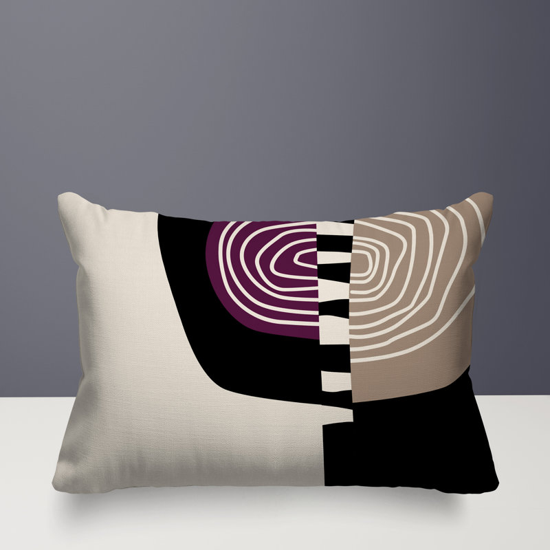 Oreiller rectangulaire réversible intérieur / extérieur Marti, 18"H x 25"W, Mauve / noir / blanc cassé