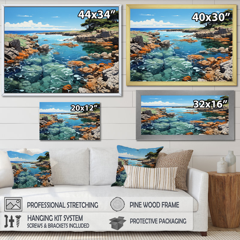 Paysage de plage sauvage V sur toile, Toile tendue, 12" H x 20" W