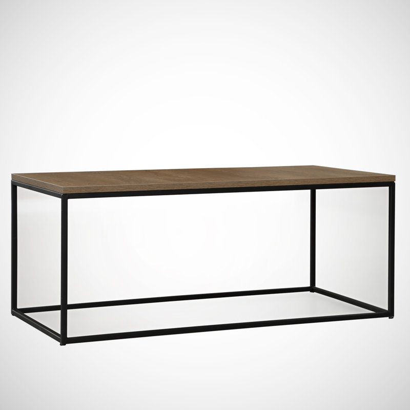 Modern Coffee Table with Metal Legs, Caucasian Oak Finish, 37.4 x 16.9 x 21.3 inches | 100% Melamine Coated Particle Board, 0.7 inches Thick | Electrostatic Powder Coated Legs | Stylish Industrial Design for Living Room