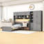 Lit plateforme avec bureau, garde-robe, tiroirs, armoires, tablettes et lumière DEL-821792933