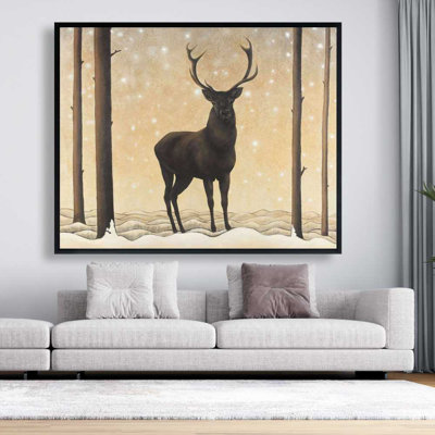 Roe Deer in Winter - Framed Canvas for Living Room Decor