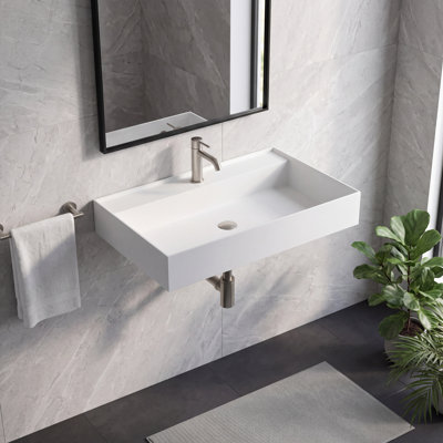 32'' Rectangular Stone Resin Wall Mounted Bathroom Sink with Overflow