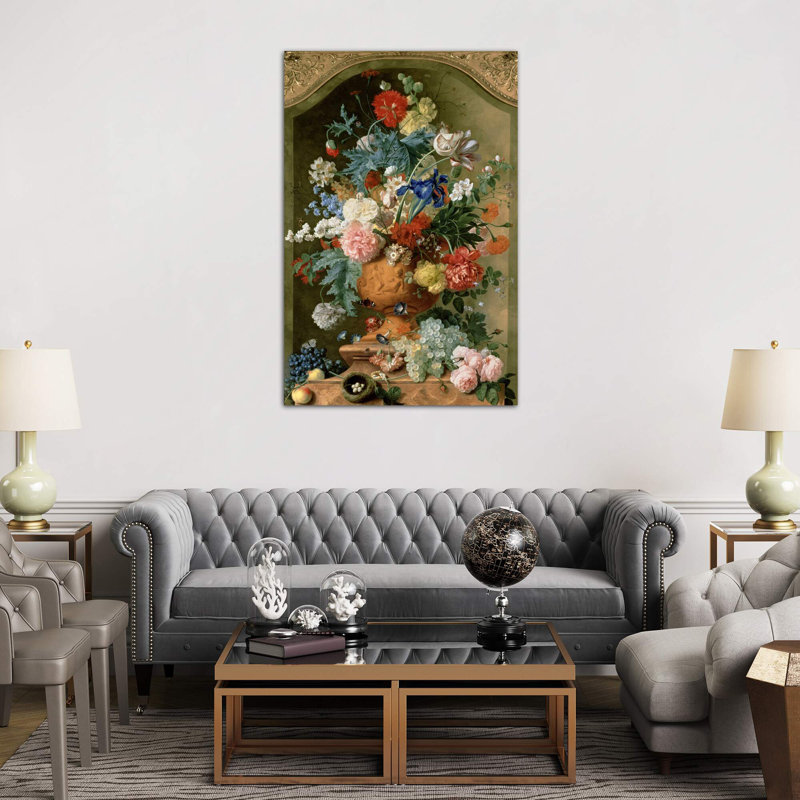 Flowers In A Terracotta Vase, 1736 by Jan Van Huysum - Print on Canvas, No Frame, 66.04 cm H x 45.72 cm W x 1.91 cm D
