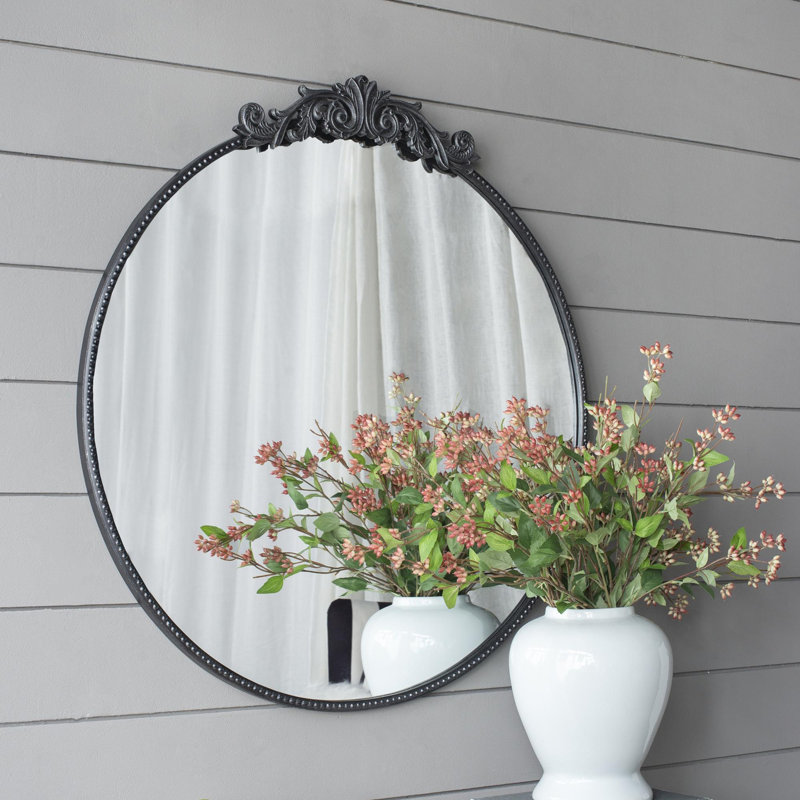 Miroir rond, miroir mural avec cadre, Noir