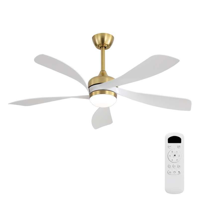 52 Inch Modern Ceiling Fan With 5 ABS Blades,Remote Control,Reversible DC Motor,3 Color Dimmable  Led Light, Gold, White